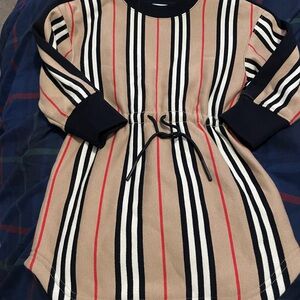 Burberry Kids Casual Dress with Tan, Black, and Red Stripes